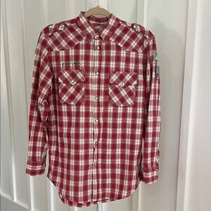 Red Plaid Fun Button-Up Shirt by Hollywood The Jeans People